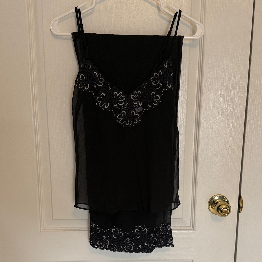 Elegant Black Lace Trim Camisole Set